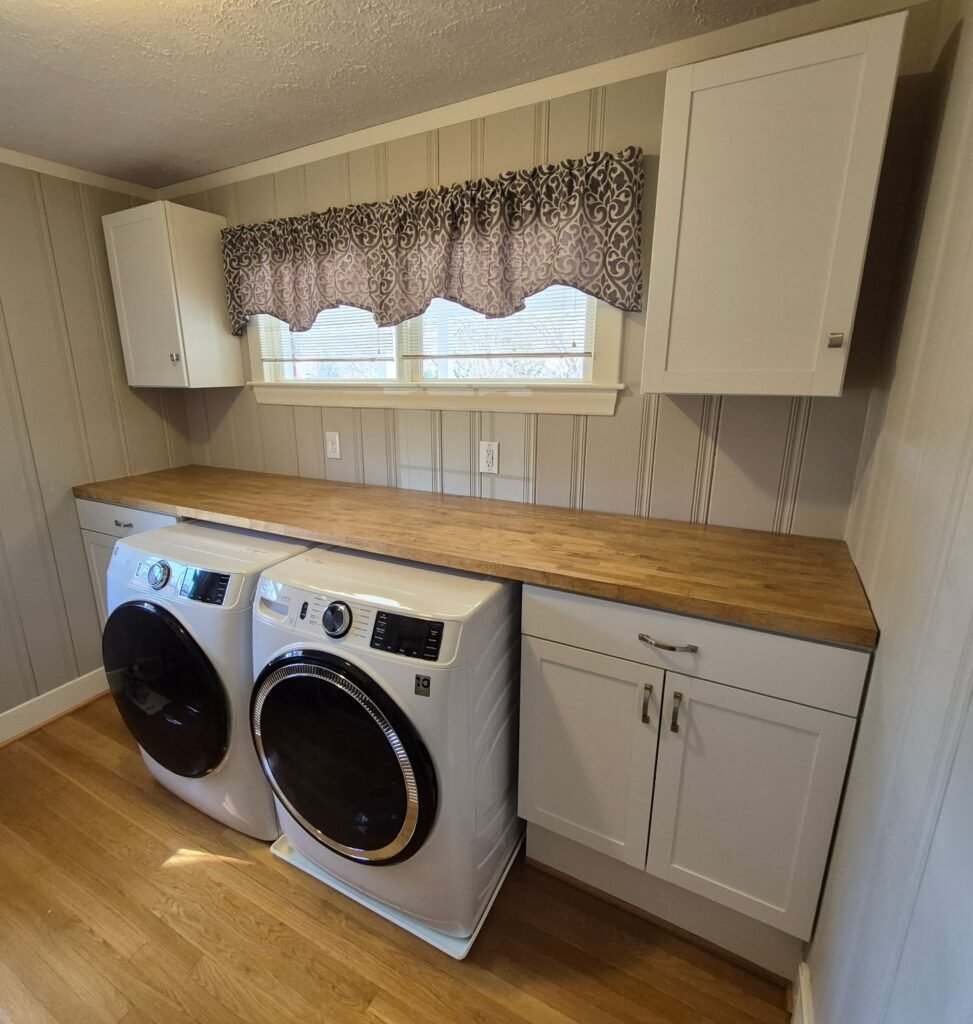 Laundry room remodel with butcherblock countertops