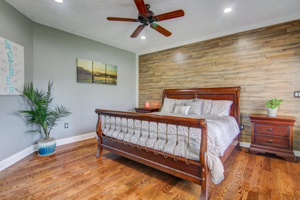 Master bedroom remodel with accent wall